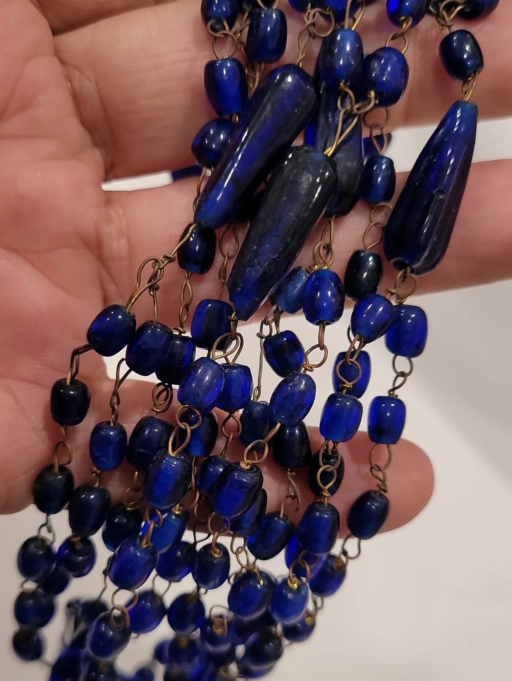Vintage Hand Crafted Cobalt Glass Necklace 60